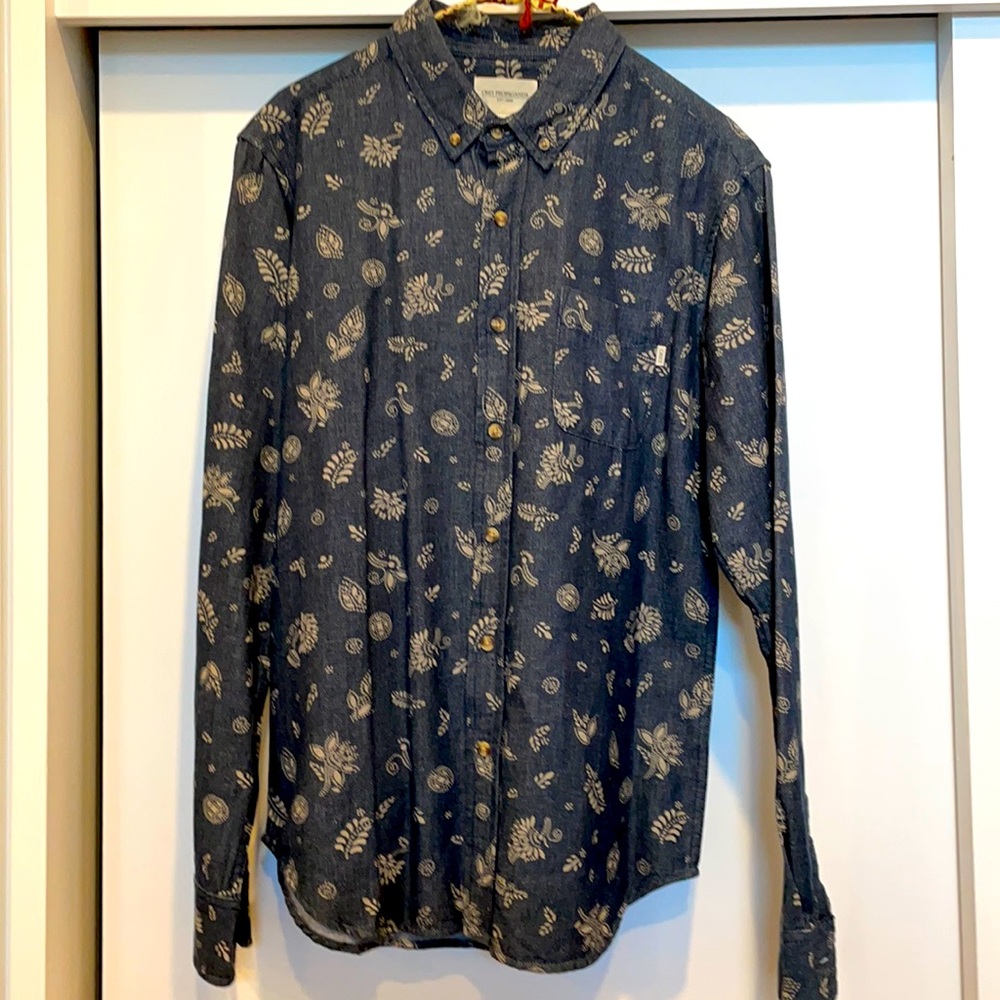 Obey printed denim button down